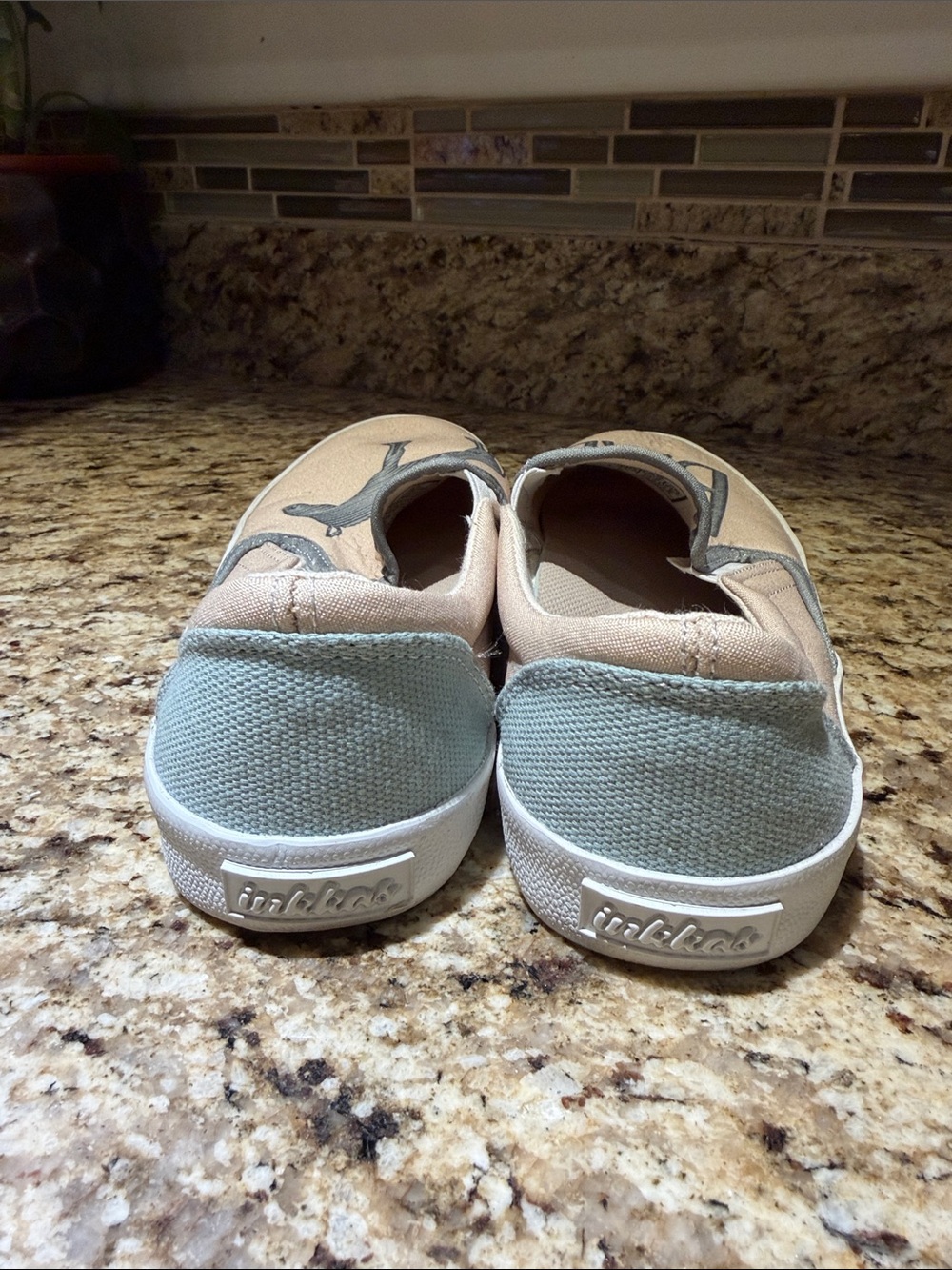 inkkas Beige Canvas Slip-On Flats with Black Graphic - Picture 4 of 7